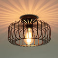 Zwarte plafondlamp met ronde metalen kap en E27-fitting