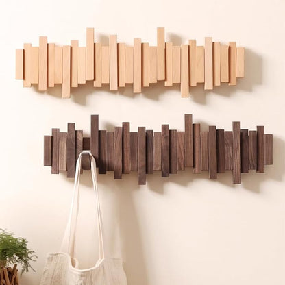 Wandkapstok van Massief Hout met Opklapbare Haken in Pianodesign