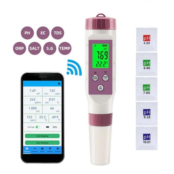7-in-1 Digitale Waterkwaliteitsmeter met Bluetooth voor Zwembad en Aquarium