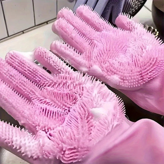 Siliconen Afwashandschoenen met Ingebouwde Borstels voor Keukenreiniging