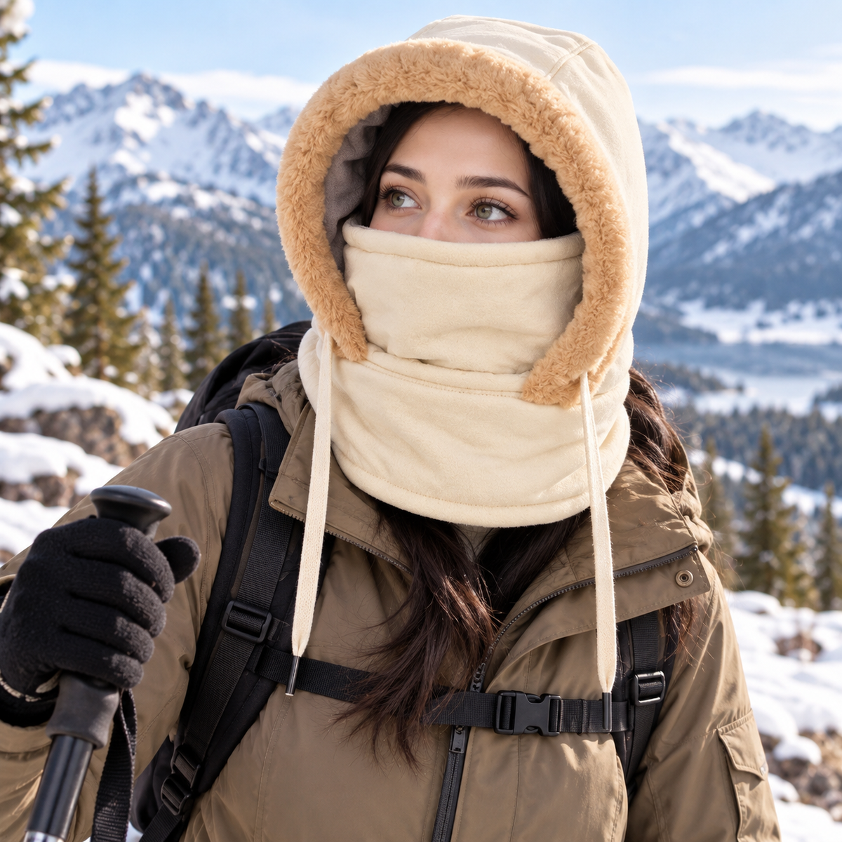 Winddichte bivakmuts met gezichtsmasker – warm gevoerd