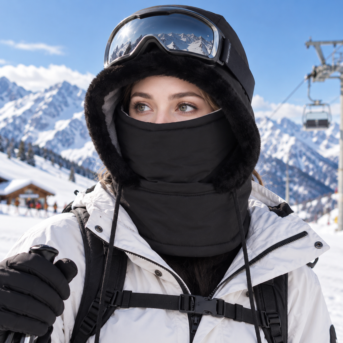 Winddichte bivakmuts met gezichtsmasker – warm gevoerd
