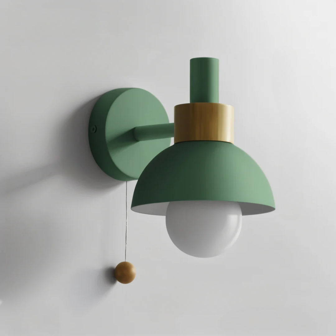 Scandinavische LED-wandlamp van Hout en IJzer met Trekschakelaar