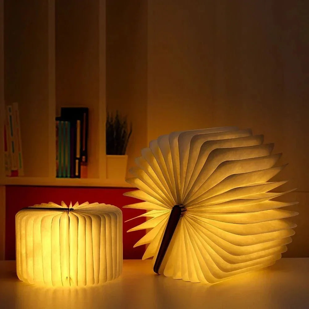 Opvouwbare boeklamp van hout en papier – sfeerverlichting
