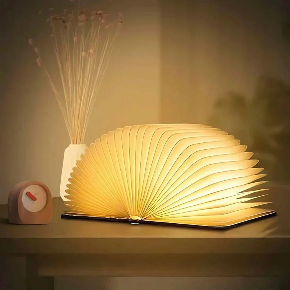 Opvouwbare boeklamp van hout en papier – sfeerverlichting