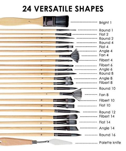 Professionele Penselenset 24 Stuks met Paletmes – Acryl, Aquarel & Olieverf