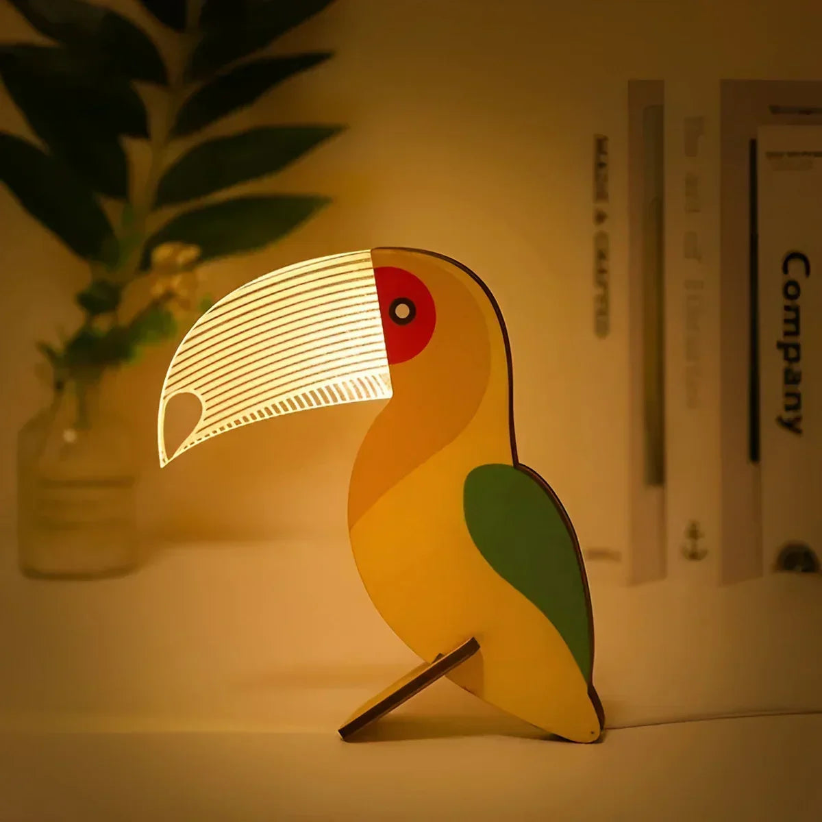 Houten tafellamp met dierenmotief – warm LED-licht