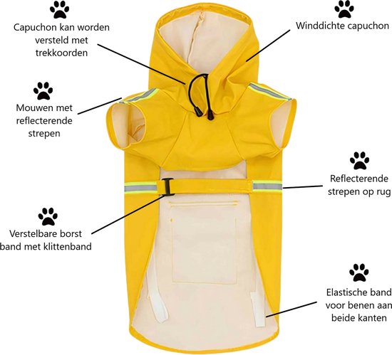 Honden-regenjas waterdicht met reflectoren voor veilige wandelingen