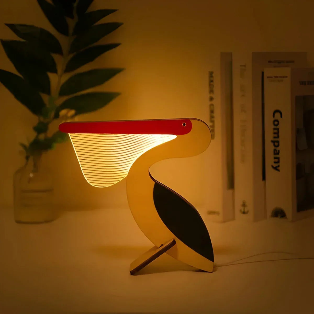 Houten tafellamp met dierenmotief – warm LED-licht