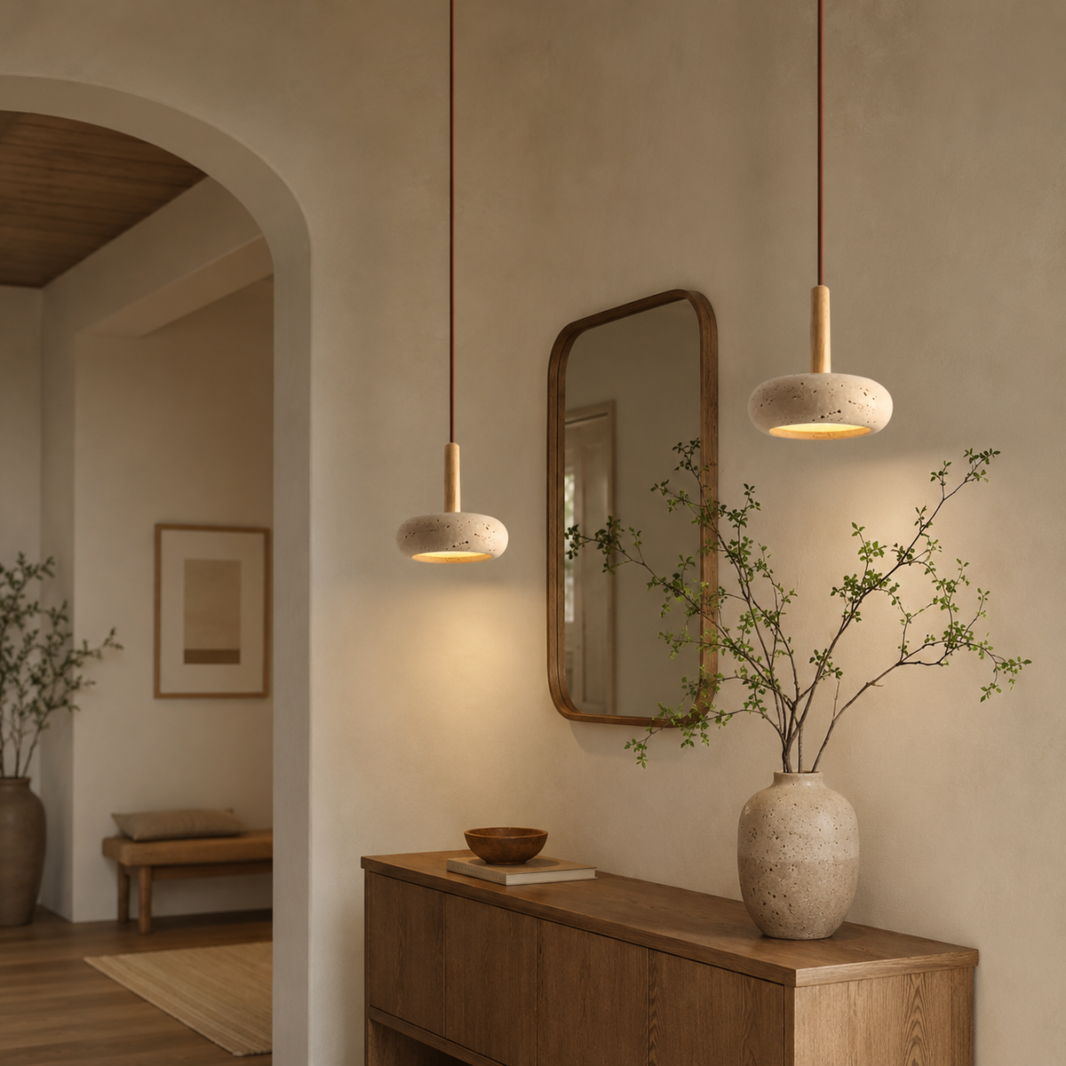 LED Hanglamp Japanse Stijl Natuursteen Hout Warmwit Ø15cm