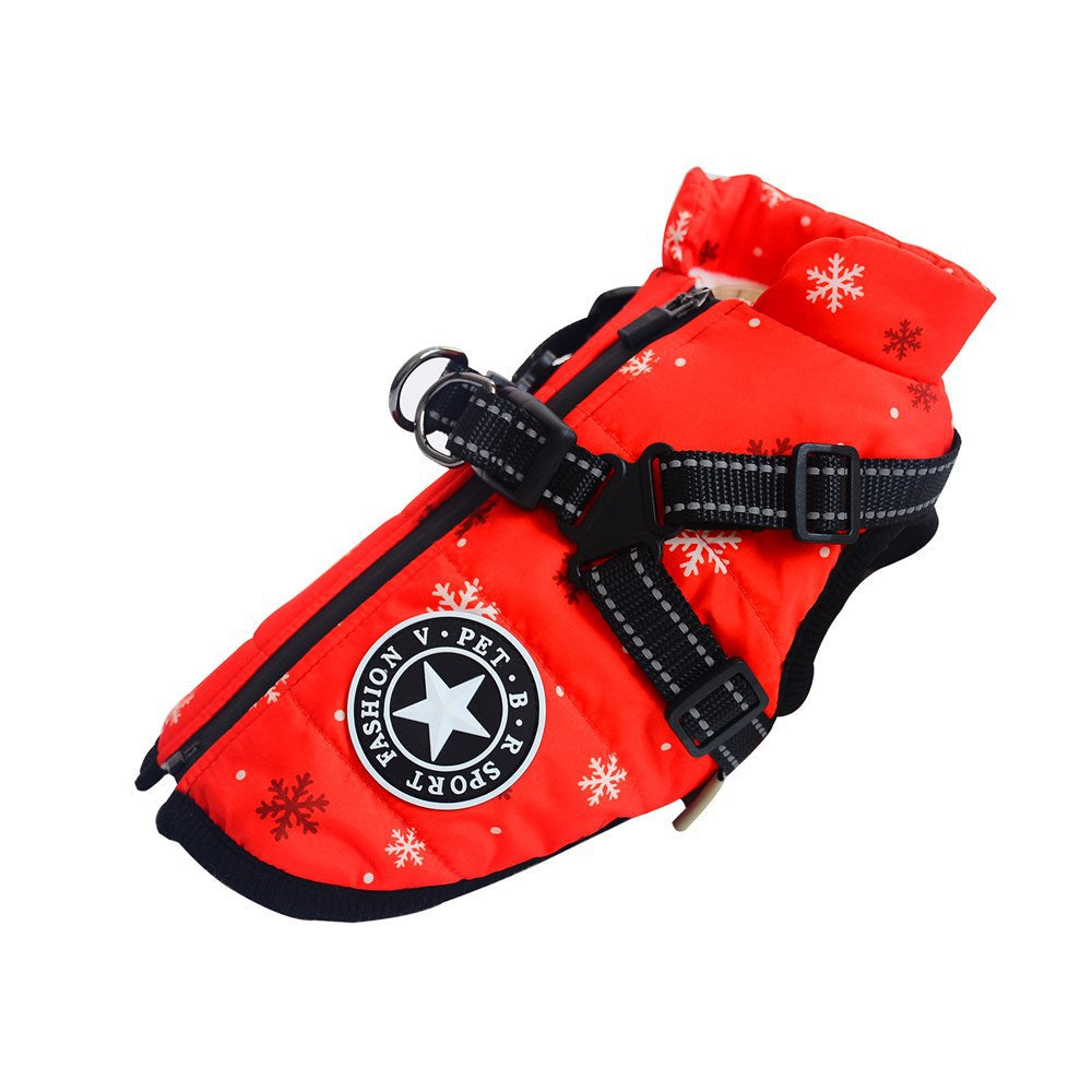 Waterdichte winterjas voor honden met geïntegreerd harnas