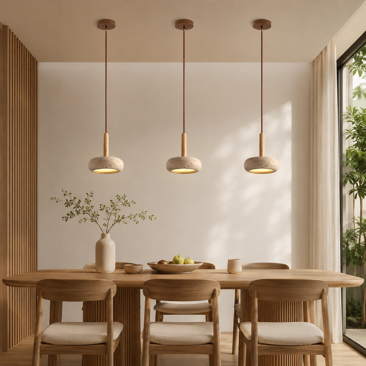 LED Hanglamp Japanse Stijl Natuursteen Hout Warmwit Ø15cm