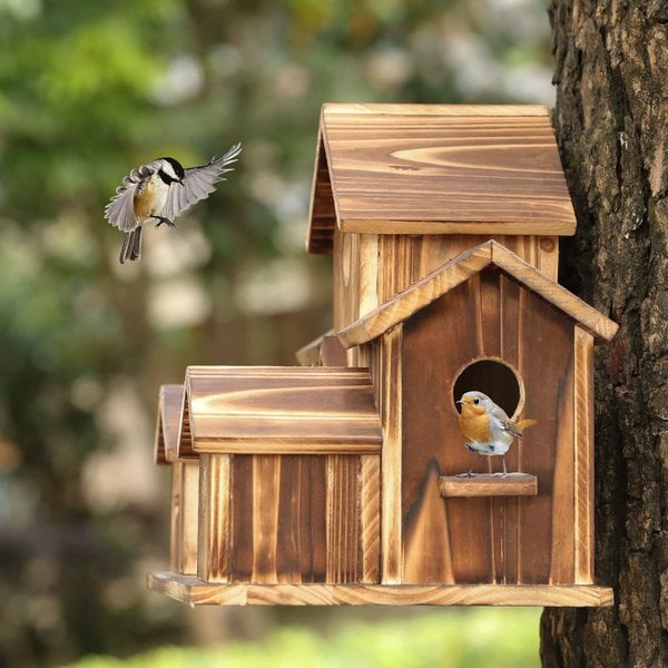 Houten vogelhuisje met 6 ingangen voor tuin en balkon