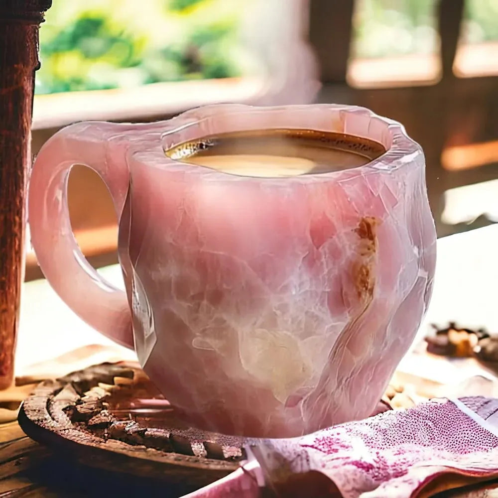 Handgemaakte Koffiekop van Mineraalsteen – Jaspis, Onyx of Kwarts