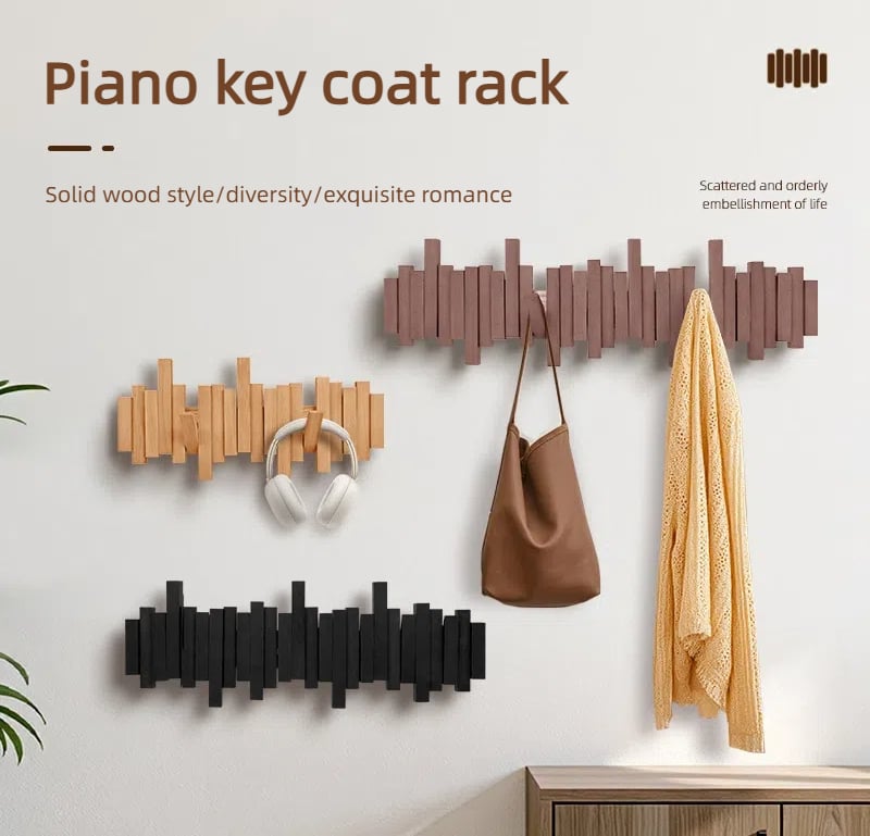 Wandkapstok van Massief Hout met Opklapbare Haken in Pianodesign