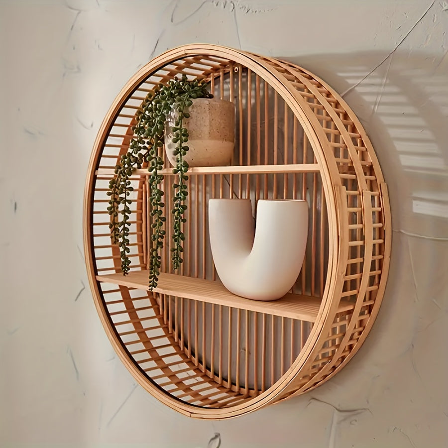 Rond bamboe wandrek handgemaakt – natuurlijke wanddecoratie