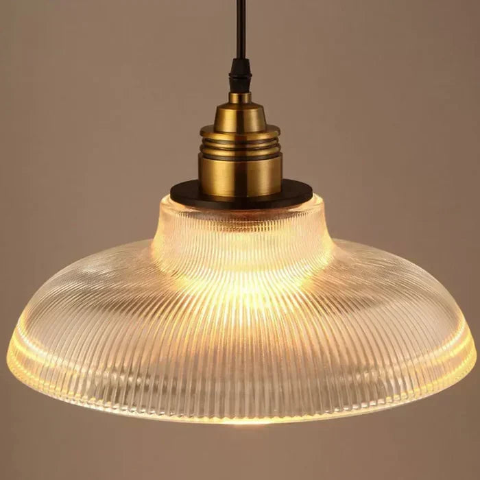 Geribbelde Glazen Hanglamp met Messing Fitting – E27 Pendellamp