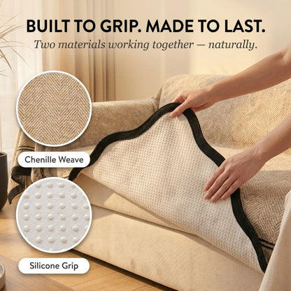 Antislip Bankhoes van Chenille met Visgraatpatroon – Machinewasbaar