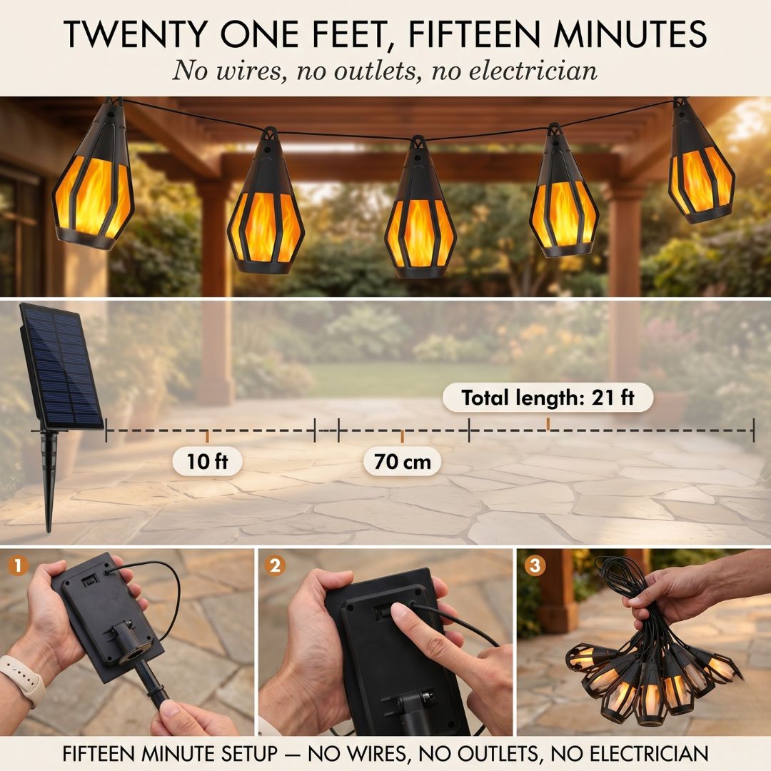Zonne-energie LED-lichtsnoer met Vlameffect voor Tuin en Terras