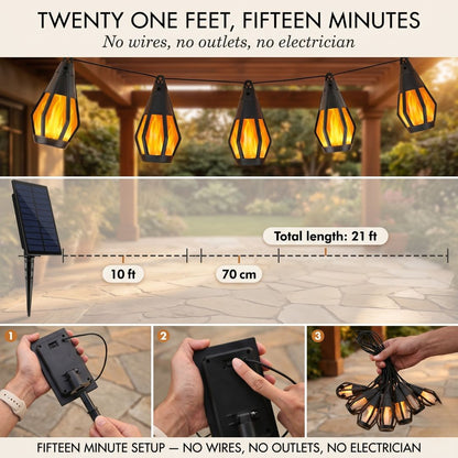 Zonne-energie LED-lichtsnoer met Vlameffect voor Tuin en Terras