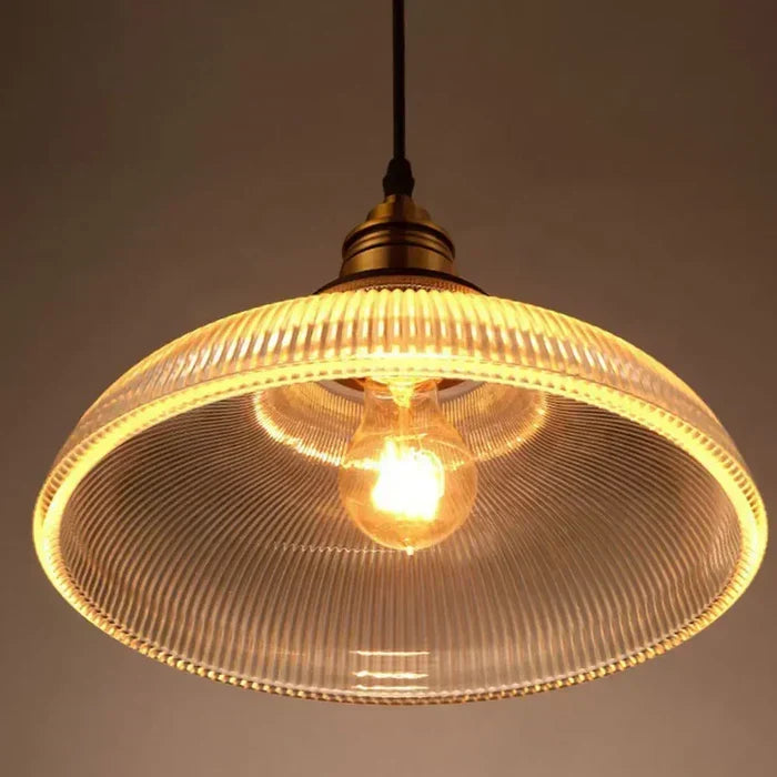 Geribbelde Glazen Hanglamp met Messing Fitting – E27 Pendellamp