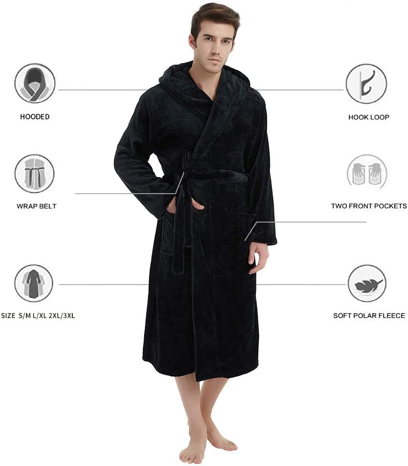 Fleece badjas met capuchon voor heren – zacht, warm en machinebestendig