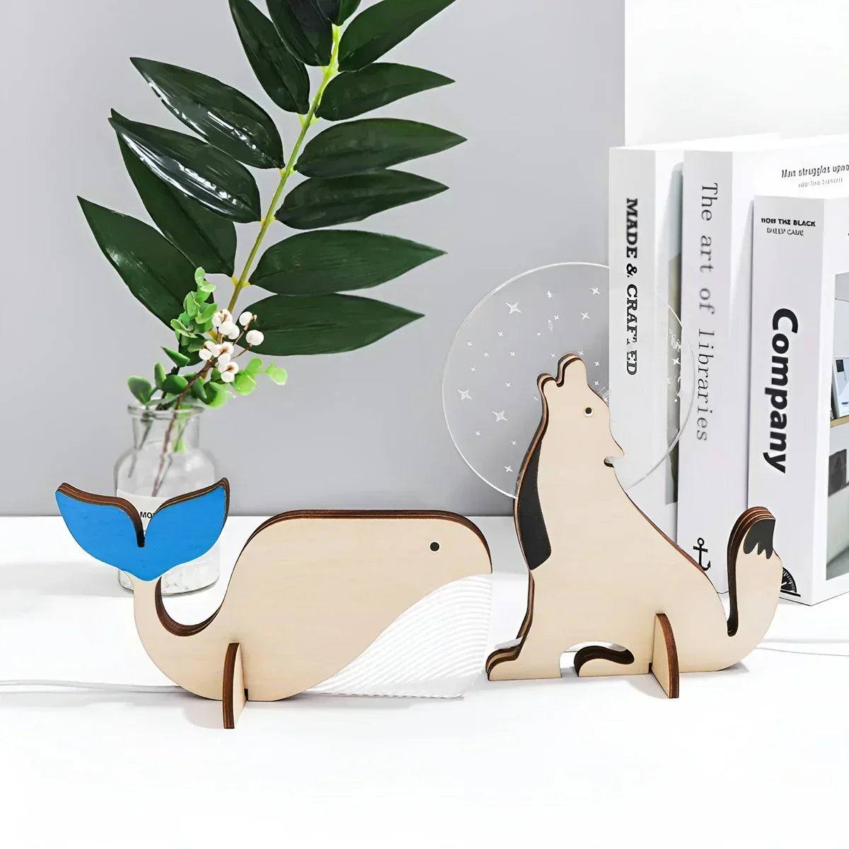 Houten tafellamp met dierenmotief – warm LED-licht