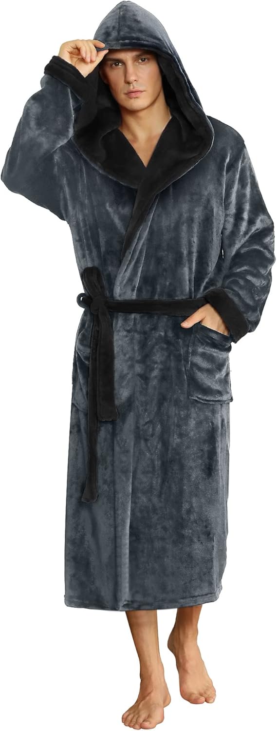Fleece badjas met capuchon voor heren – zacht, warm en machinebestendig