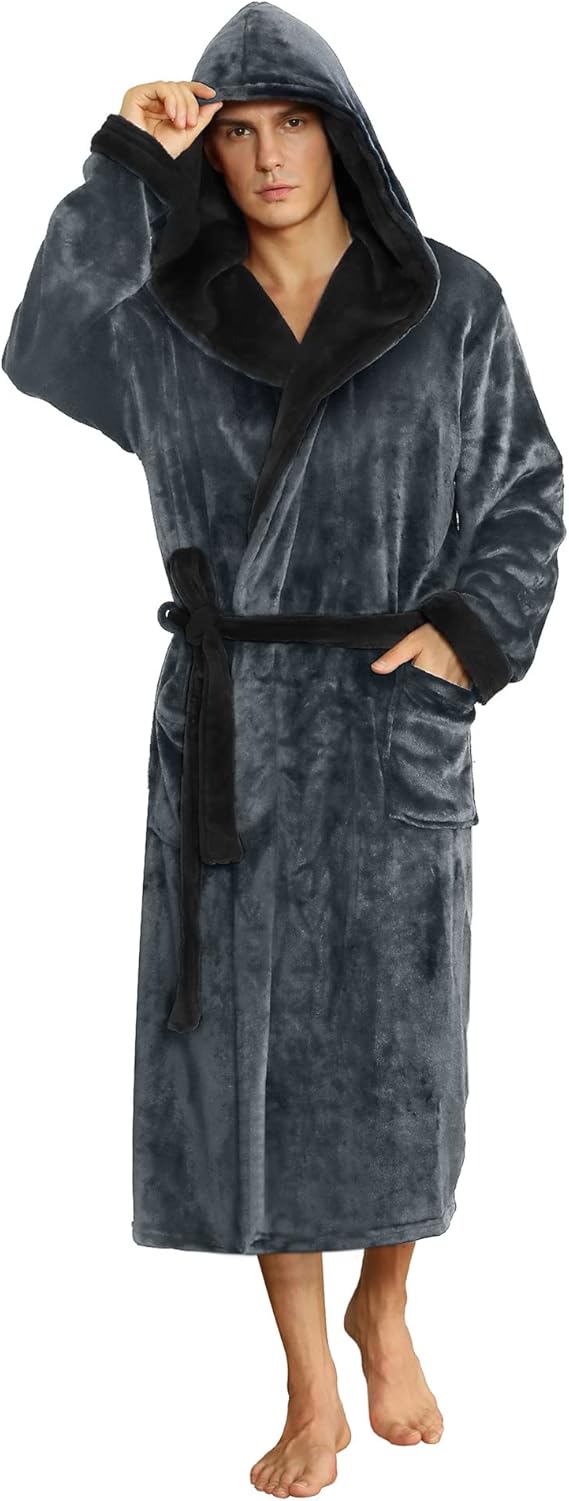 Fleece badjas met capuchon voor heren – zacht, warm en machinebestendig