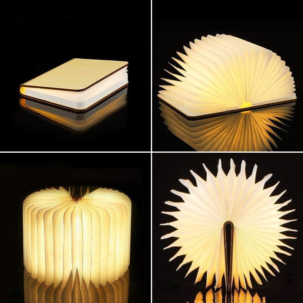 Opvouwbare boeklamp van hout en papier – sfeerverlichting