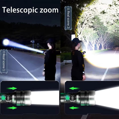 LED Zaklamp met Powerbankfunctie – Oplaadbaar, Zoombaar & Weerbestendig