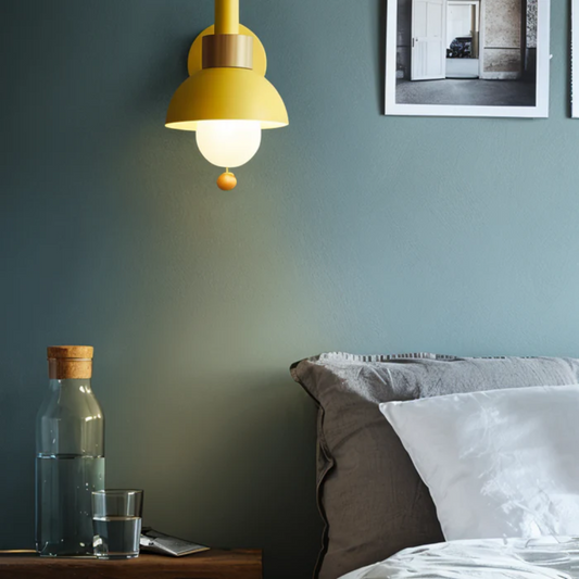 Scandinavische LED-wandlamp van Hout en IJzer met Trekschakelaar