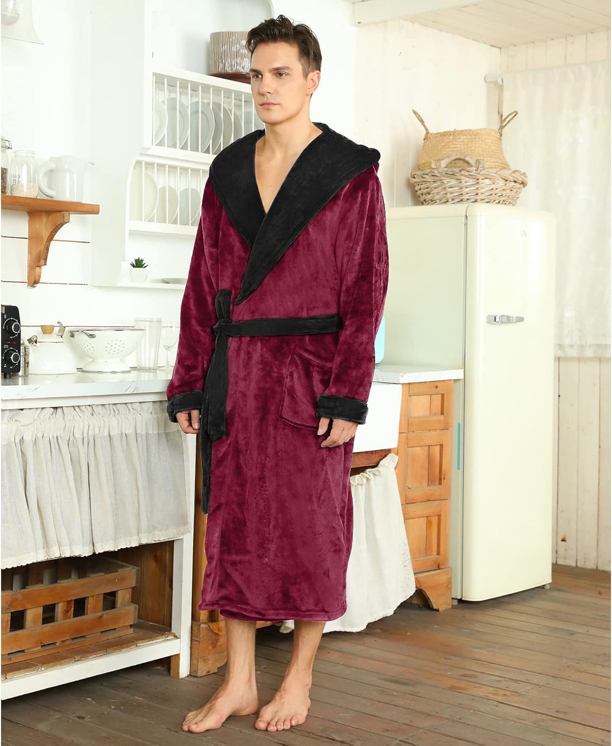 Fleece badjas met capuchon voor heren – zacht, warm en machinebestendig