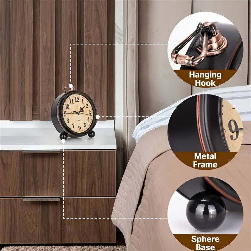 Retro metalen wekker met stil uurwerk – klassiek tafelmodel
