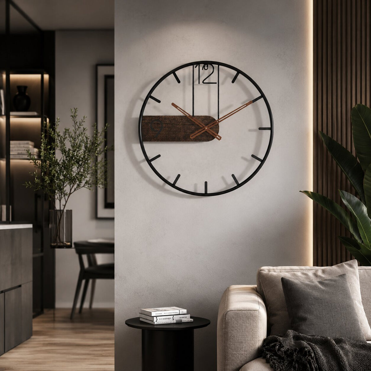 Wandklok walnootnout en edelstaal – minimalistisch design