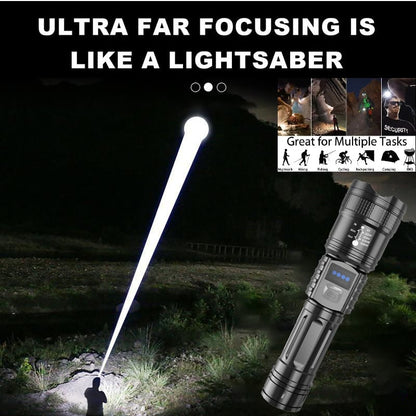LED Zaklamp met Powerbankfunctie – Oplaadbaar, Zoombaar & Weerbestendig