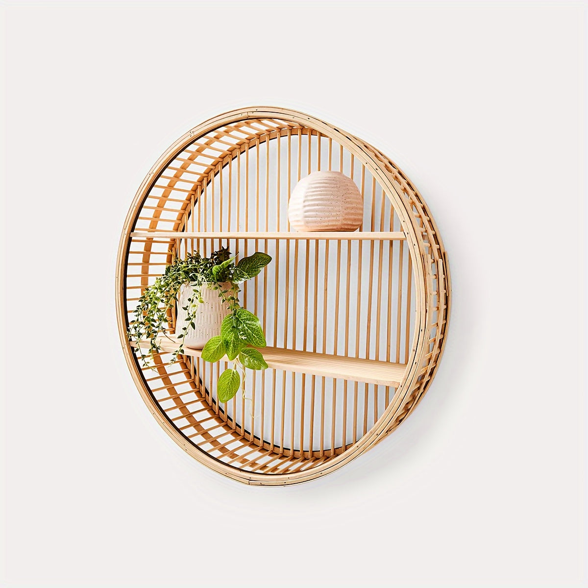 Rond bamboe wandrek handgemaakt – natuurlijke wanddecoratie