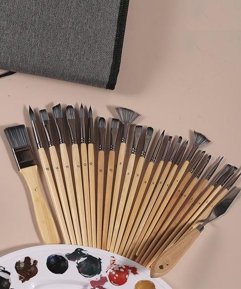 Professionele Penselenset 24 Stuks met Paletmes – Acryl, Aquarel & Olieverf