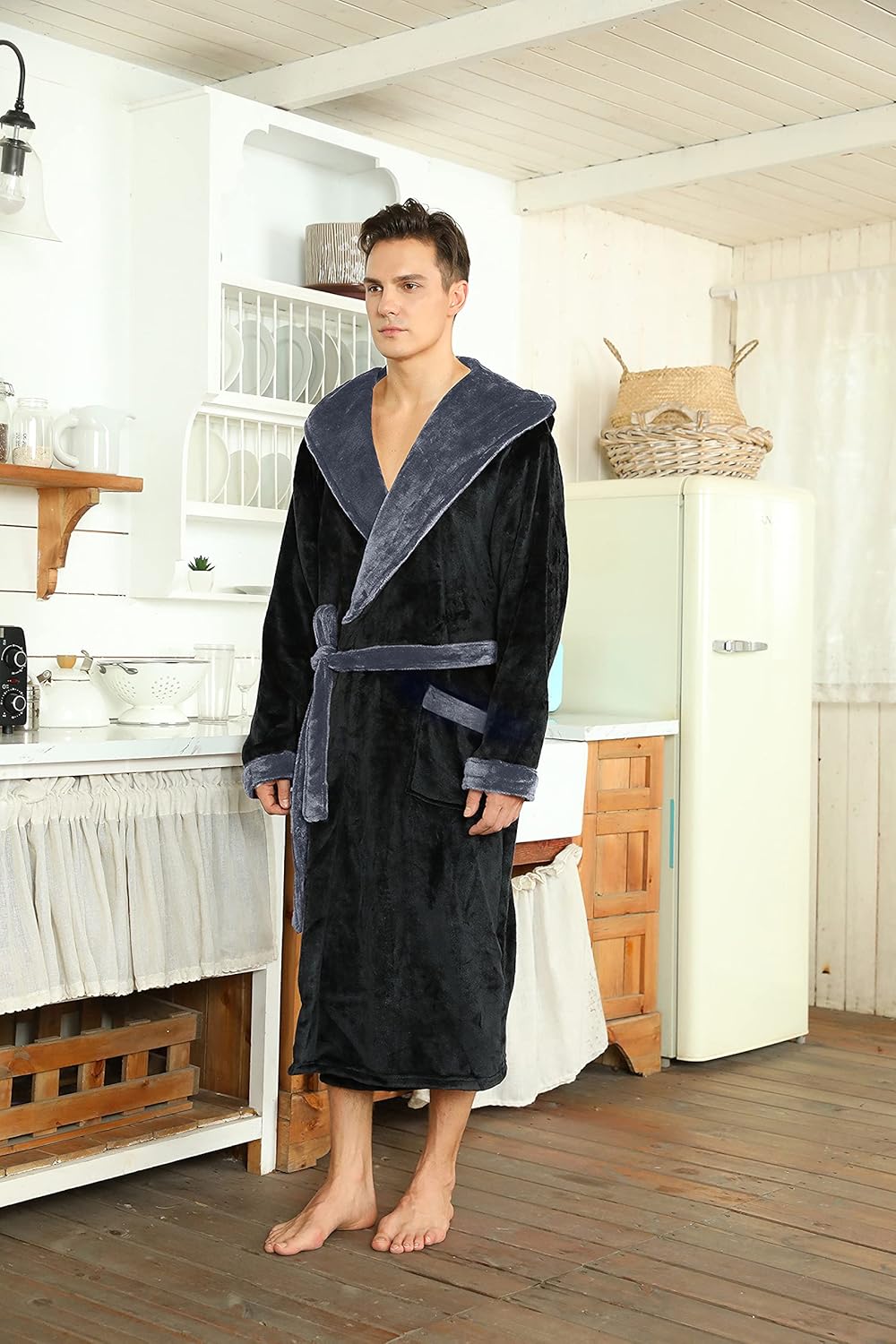 Fleece badjas met capuchon voor heren – zacht, warm en machinebestendig