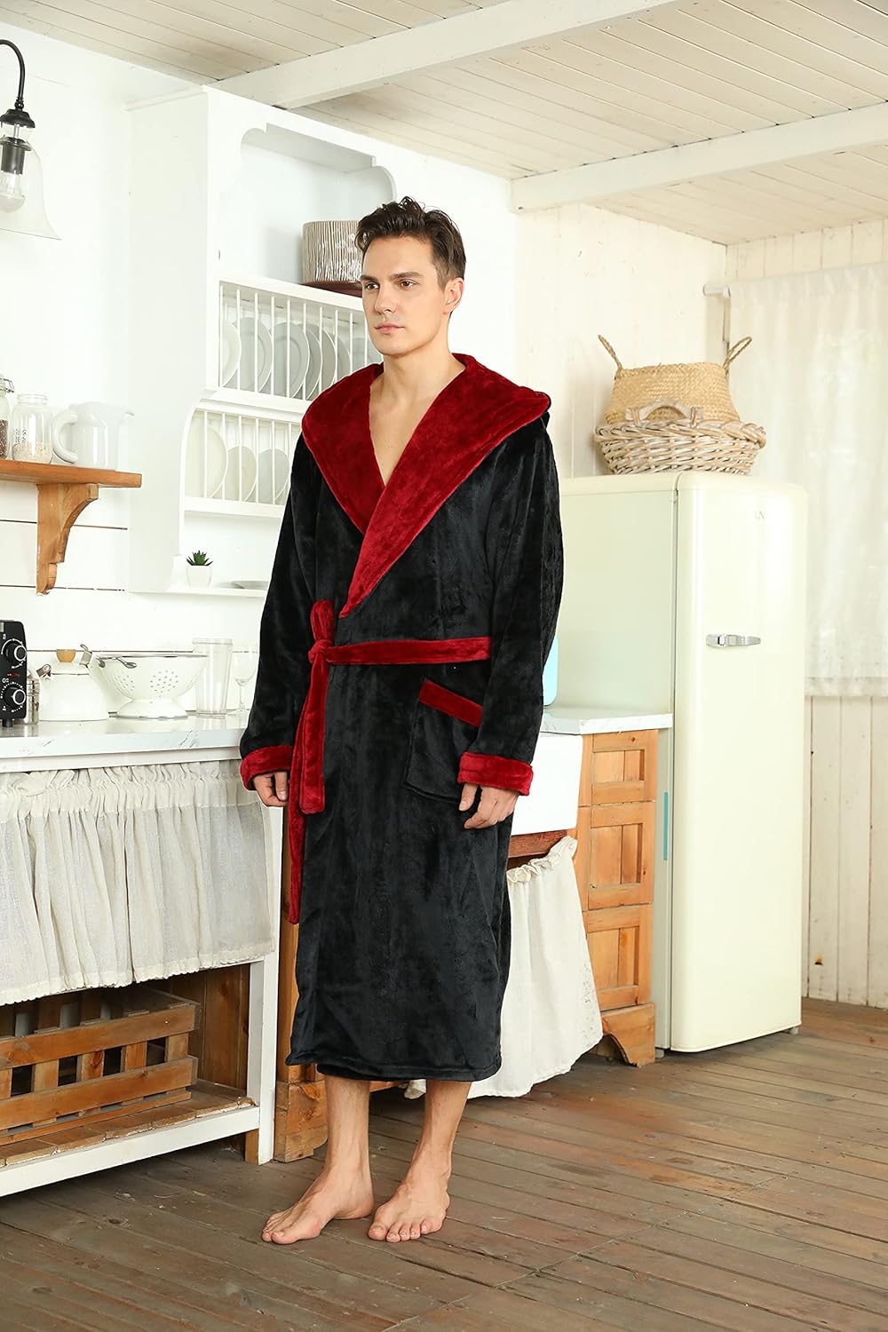 Fleece badjas met capuchon voor heren – zacht, warm en machinebestendig