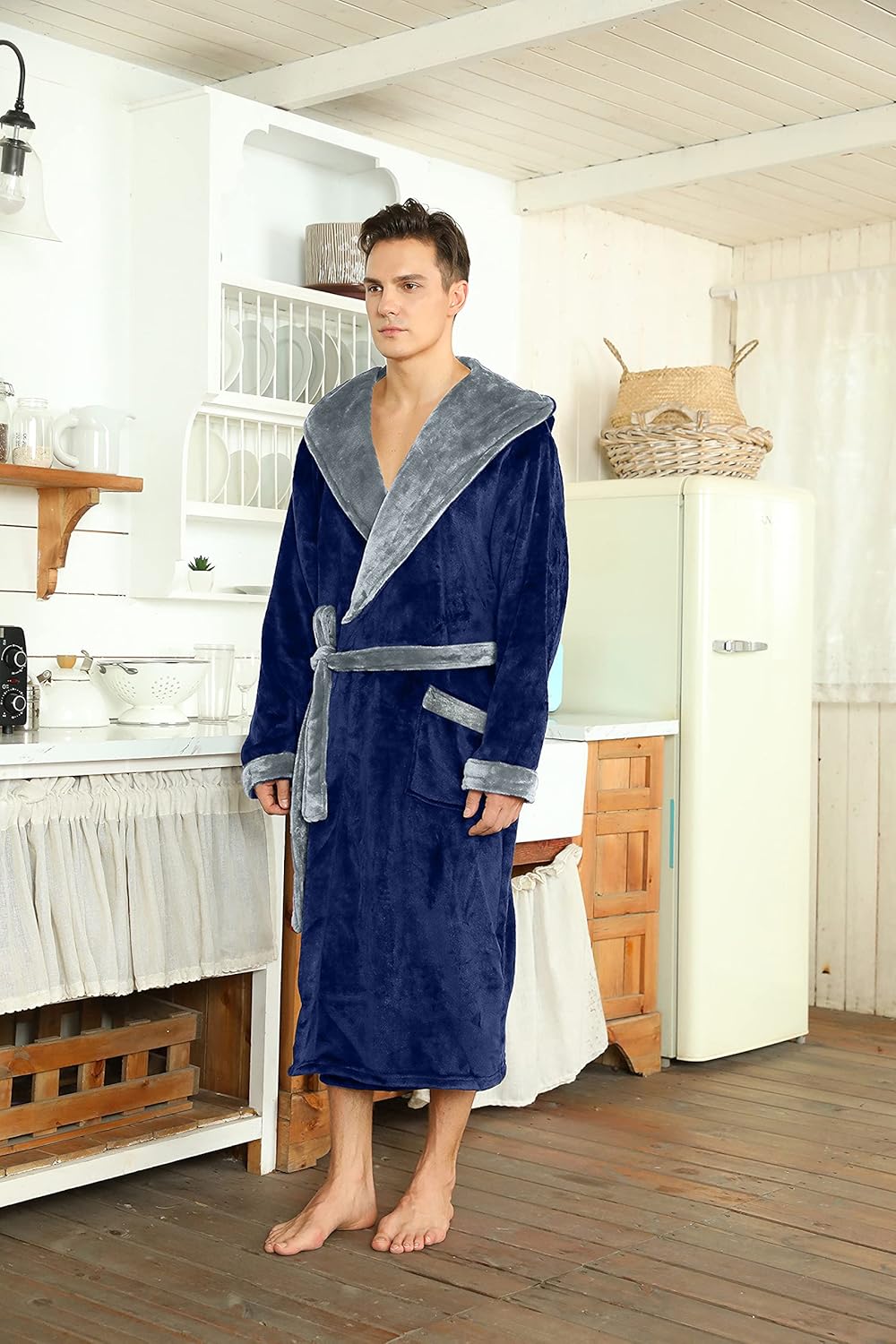 Fleece badjas met capuchon voor heren – zacht, warm en machinebestendig