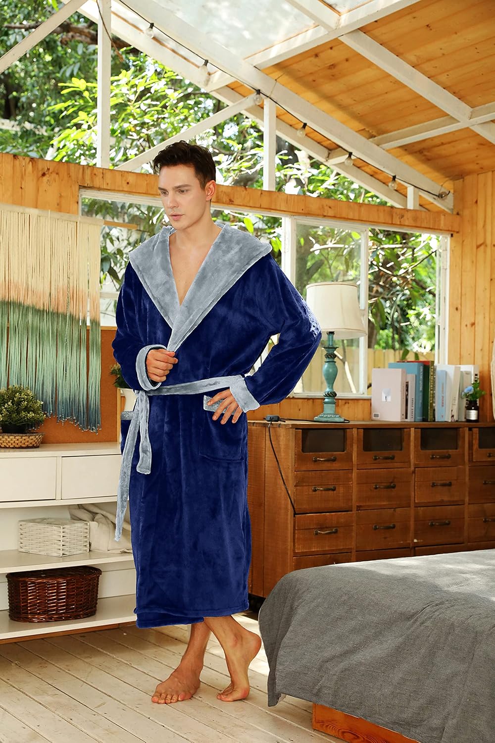 Fleece badjas met capuchon voor heren – zacht, warm en machinebestendig