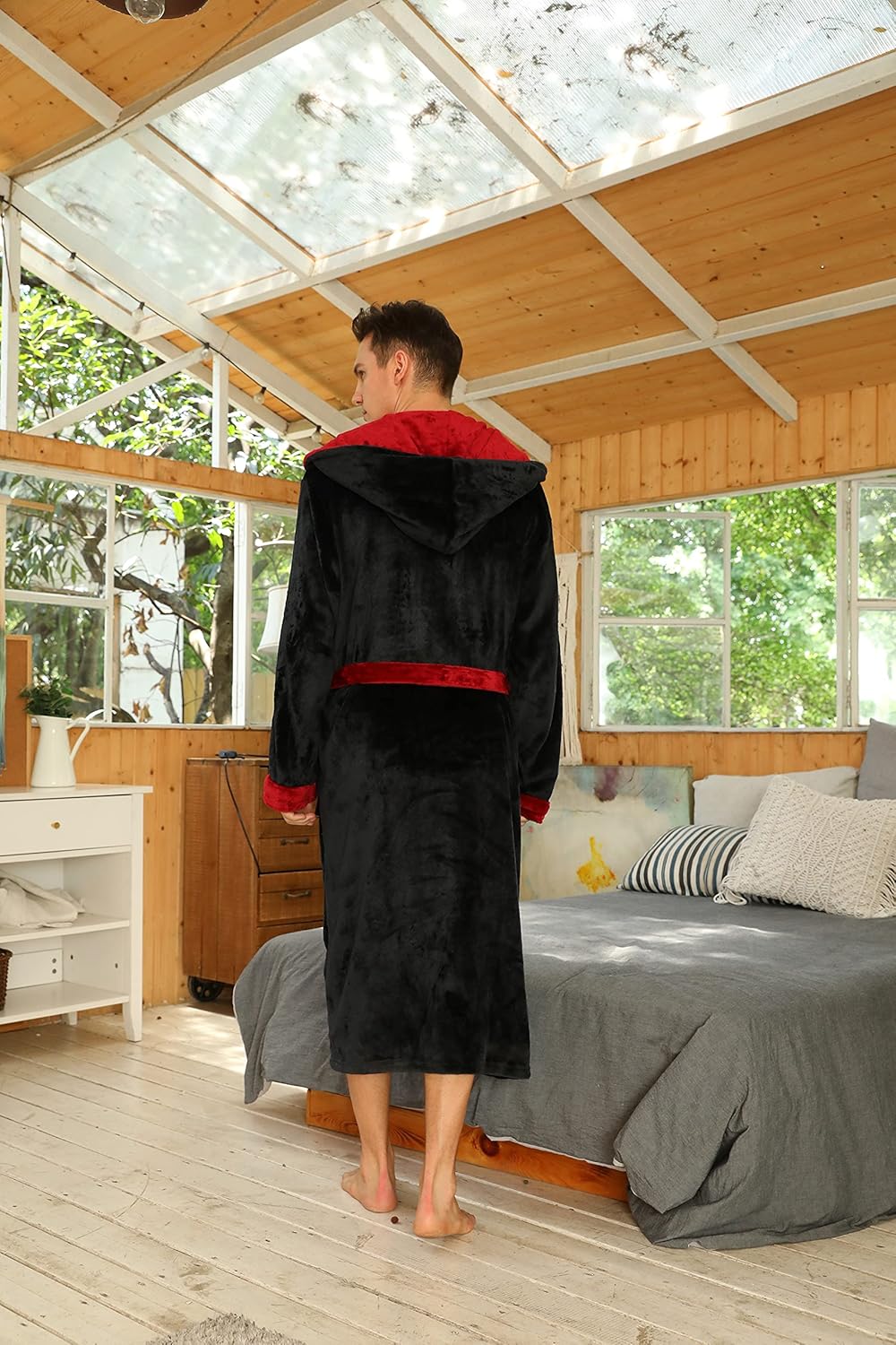 Fleece badjas met capuchon voor heren – zacht, warm en machinebestendig
