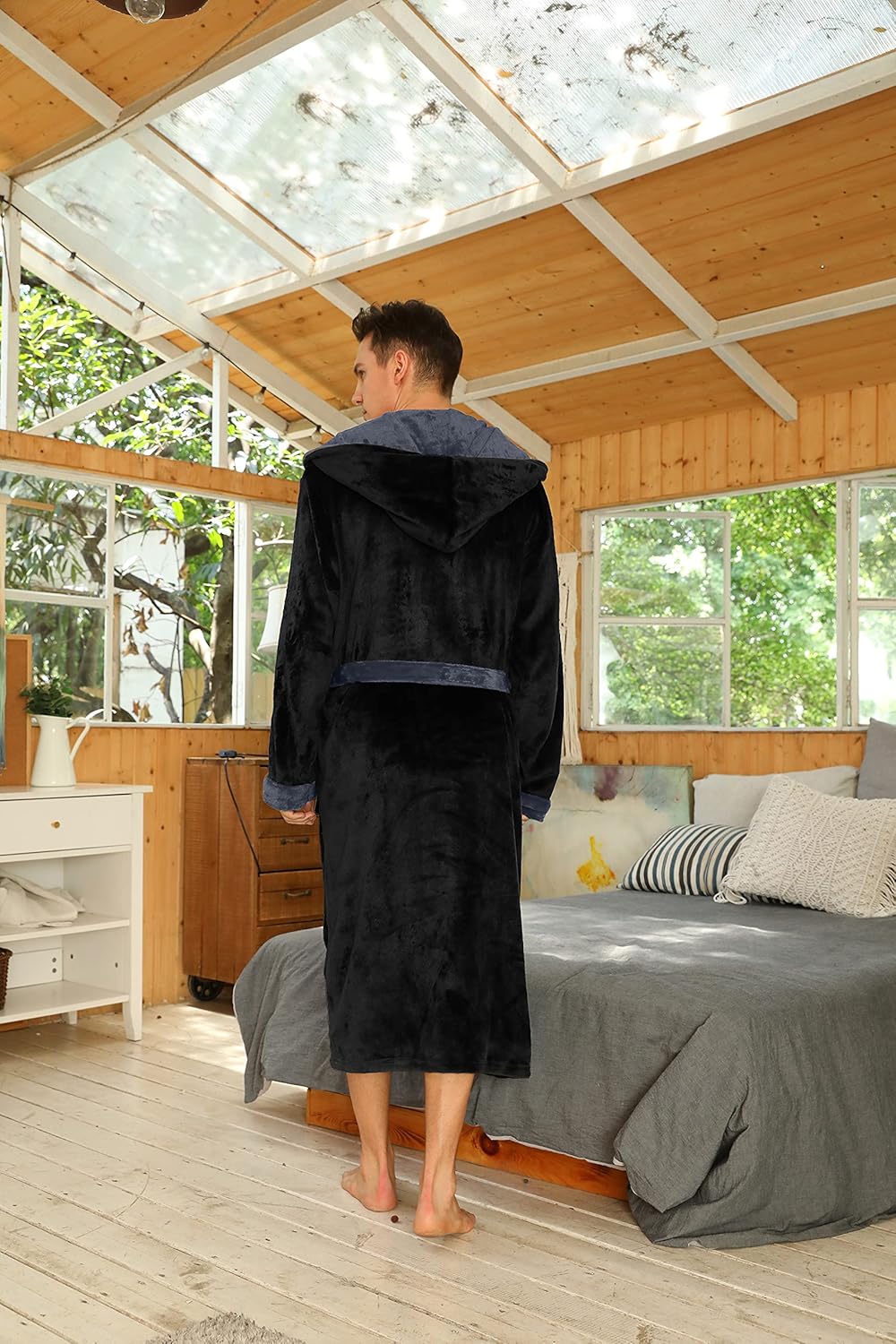 Fleece badjas met capuchon voor heren – zacht, warm en machinebestendig
