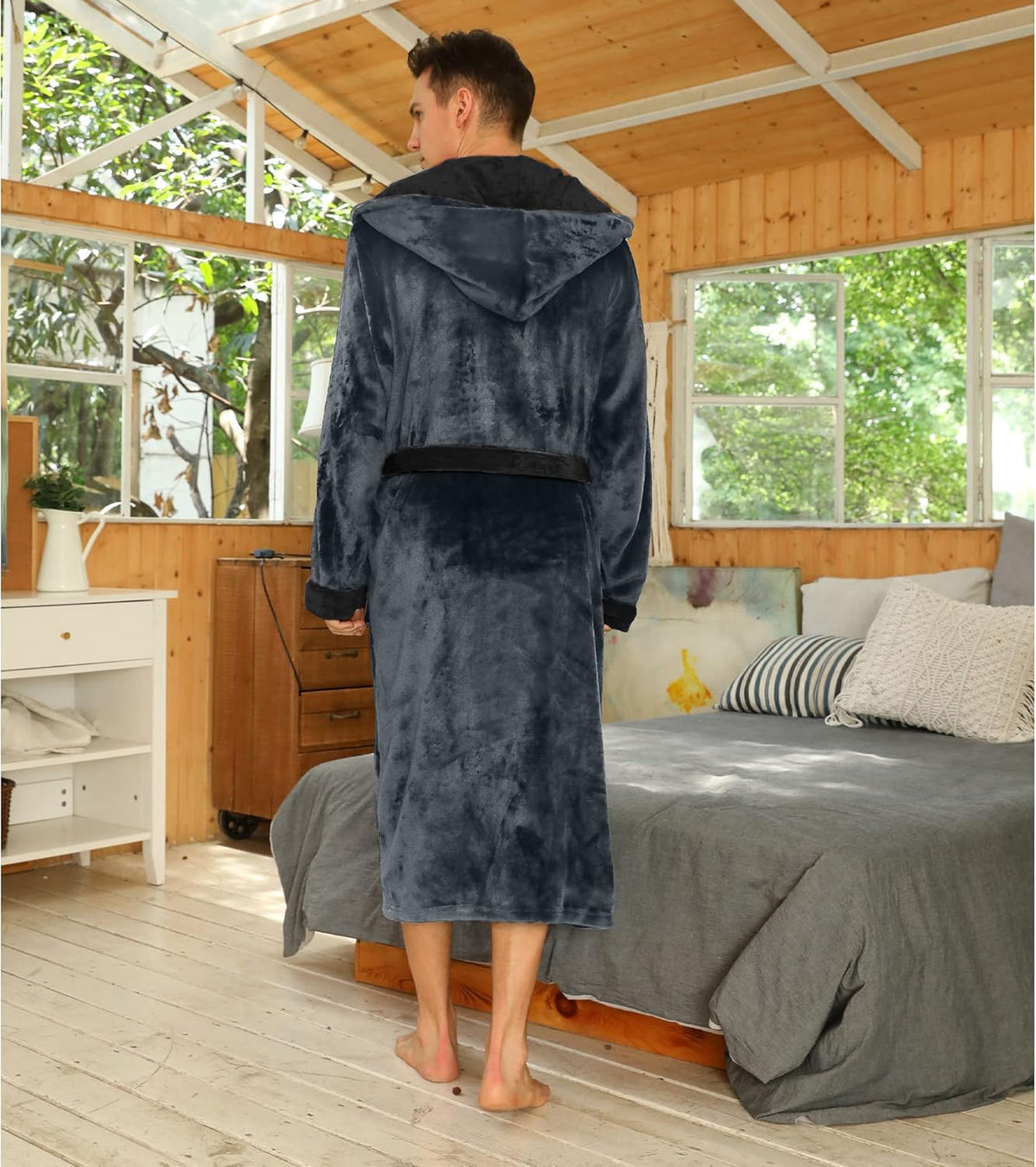 Fleece badjas met capuchon voor heren – zacht, warm en machinebestendig