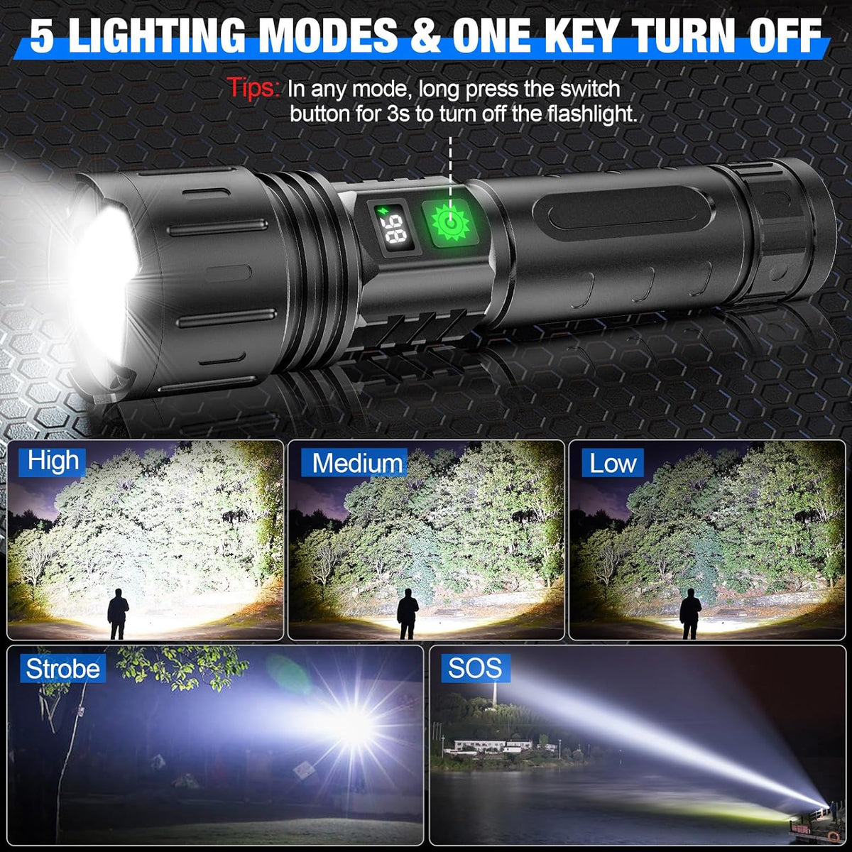 100.000 Lumen Zaklamp – Outdoor & Kamperen
