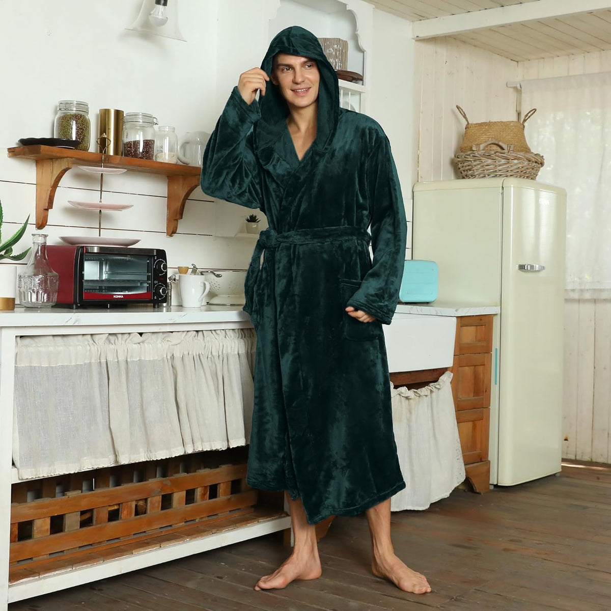 Fleece badjas met capuchon voor heren – zacht, warm en machinebestendig