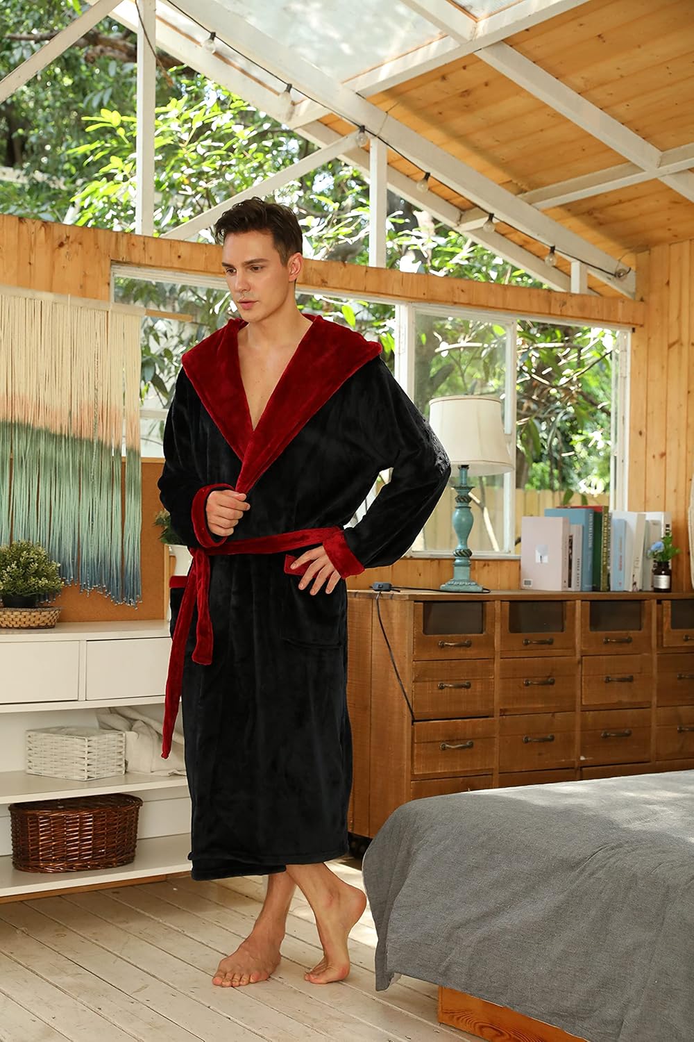 Fleece badjas met capuchon voor heren – zacht, warm en machinebestendig