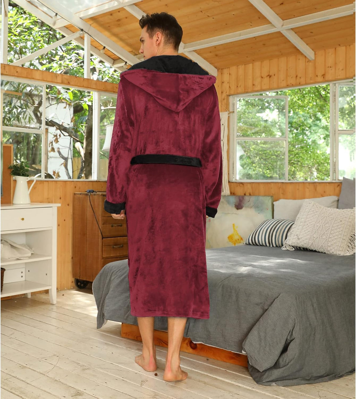 Fleece badjas met capuchon voor heren – zacht, warm en machinebestendig