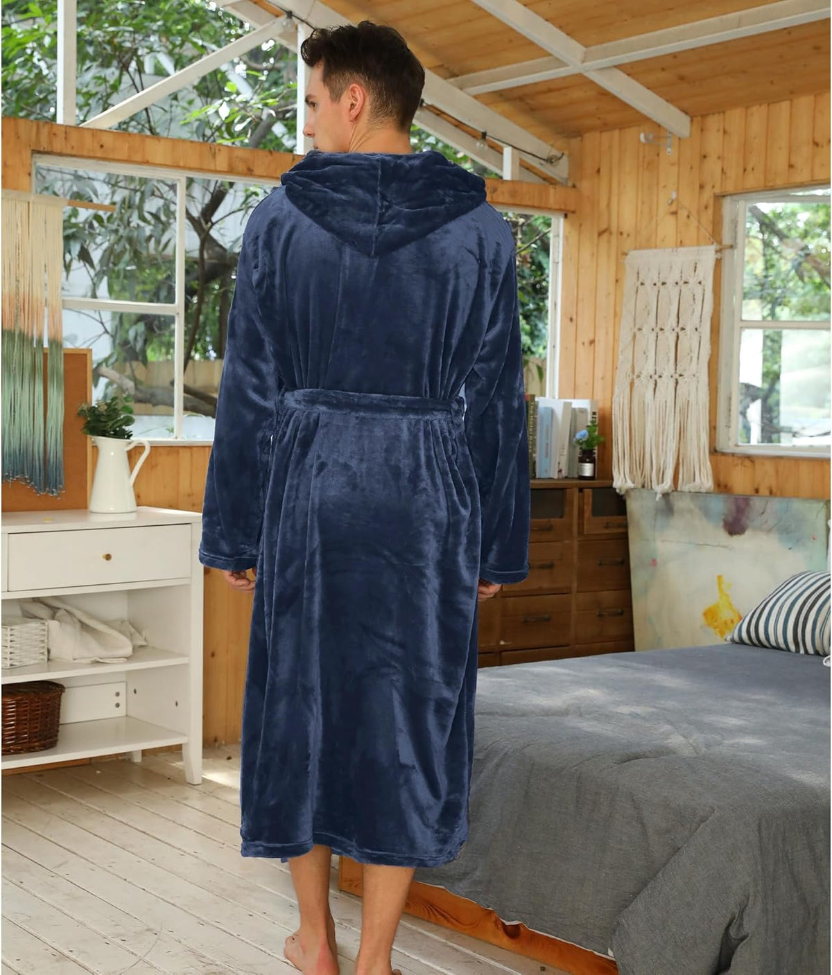 Fleece badjas met capuchon voor heren – zacht, warm en machinebestendig